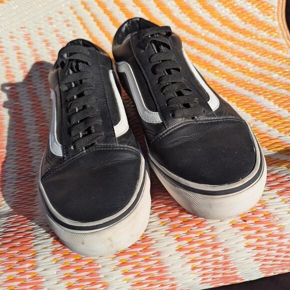 Vans Men's 9.5 old skool Black leather Trainers - Picture 5 of 8